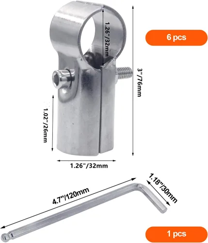 Vista 2 de 6 juegos de abrazaderas en T, acero inoxidable, plateado, abrazaderas para tubos, 1-1/4" DE, 32MM