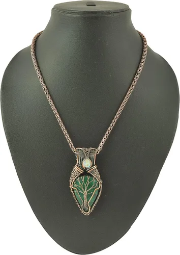 Vista 26 de Impresionante collar con colgante de árbol de la vida de cobre con piedras preciosas hechas a mano y cadena de 20 pulgadas, perfecto
