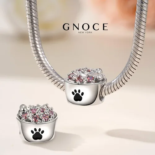 Vista 5 de GNOCE Abalorio de plata de ley 925 con forma de cuenco de comida para mascotas, se adapta a pulseracollar, regalo de joyería para mujeres, niñas