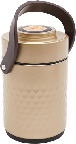 Vista 5 de Tarro de comida sellado de 67.6 onzas con tapa con asa, contenedor térmico de acero inoxidable de 3 niveles, recipiente de almuerzo de boca ancha a