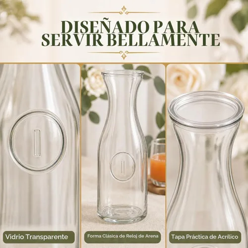 Vista 4 de Juego de 4 jarras de vidrio y jarras para suministros de barra de mimosa, jarra de vidrio de 1 litro con tapas para vino, brunch, champán, limonada
