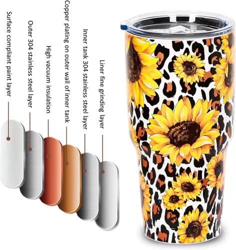 Vista 5 de Vaso aislado con tapa, tazas de café de viaje de acero inoxidable, regalos de girasol para mujeres, mamá, papá, taza para beber el día del juego