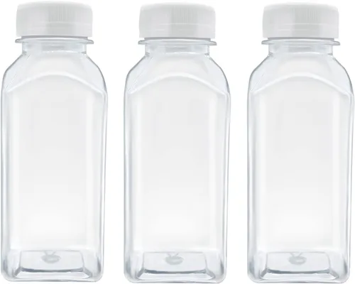 Vista 6 de 8 botellas de plástico para jugo de 8 onzas, botellas transparentes reutilizables, tapa blanca