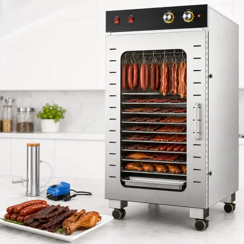 Vista 11 de Stainless Steel Food Dehydrator for Meat, 1600W Commercial Jerky Dehydrator with 22/66 lb Capacity, Rotating Hanging Hooks, Adjustable Temperature