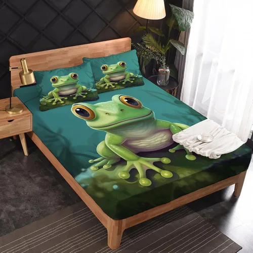 Vista 2 de Frog Sheets California King - Sábanas de cama de anfibios tropicales, microfibra suave con bolsillo profundo, sábanas y fundas de almohada, 1 sábana