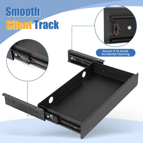 Vista 2 de KHAMAL Cajón Deslizante para Debajo del Escritorio Grande - Cajón para Debajo de la Mesa 17.32" x 9.25", Organizador de Almacenamiento Extraíble