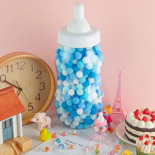 Vista 7 de Tessco for you - 2 botellas grandes de leche para bebé, rellenables, alcancía, contenedor de plástico para juegos y revelación de género, Blanco