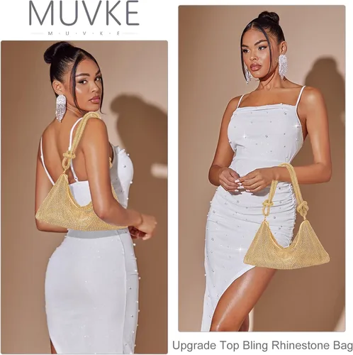 Vista 2 de MUVKE Bolso de noche brillante con diamantes de imitación para mujer, bolso de mano con diamantes de imitación de graduación, bolso Hobo