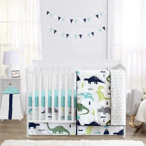 Vista 11 de Sweet Jojo Designs Acuarela dinosaurio dinosaurio bebé niño cuna juego de ropa de cama bebé cuarto manta sábana bajera falda pañal apilador 4p verde