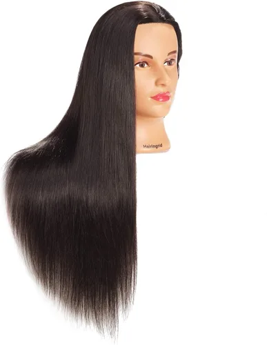 Vista 2 de Hairingrid Cabeza de maniquí de 26 a 28 pulgadas, para entrenamiento de peinado, cosmetología, cabeza de muñeca, pelo de fibra sintética y soporte