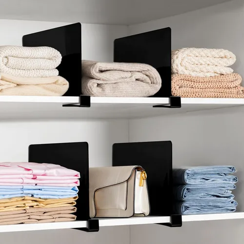 Vista 9 de HBlife 6 separadores de estantes negros, organizador vertical de bolso para armario, perfecto para suéteres, camisas, bolsos en el dormitorio