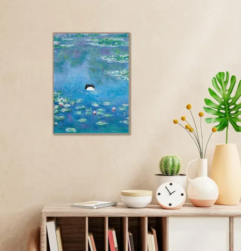 Vista 4 de MINI ZOZI Pintura de rana vintage de Monet, arte famoso de 12 x 16 pulgadas, lirios de agua con rana japonesa sin impresionar, divertido lienzo