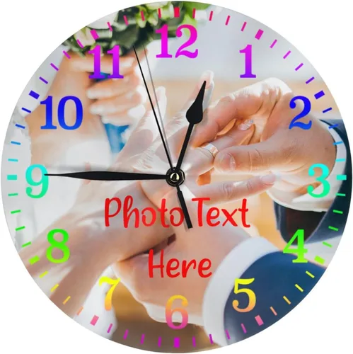 Vista 13 de Reloj personalizado personalizado relojes de pared personalizados tus 4 fotos nombre de texto silencioso 10 pulgadas, PVC, placa de marcación