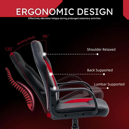 Vista 6 de Silla ergonómica de videojuegos para computadora, oficina en casa, carreras, escritorio ejecutivo de video, de piel sintética, para adultos