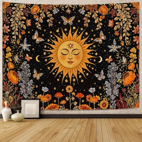 Vista 9 de Kanuyee Tapiz Floral de Luna Tapiz de Flores para Dormitorio Tapices Bohemios para Colgar en la Pared Estético para Dormitorio y Sala de Estar Luna