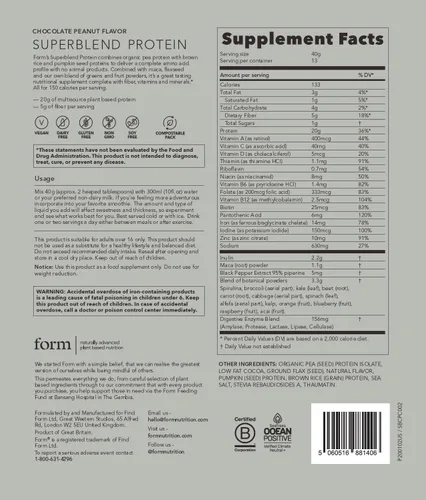 Vista 6 de Form Superblend Protein - Proteína vegana en polvo con superalimentos, vitaminas y minerales, 0.71 onzas de proteína a base de plantas por porción