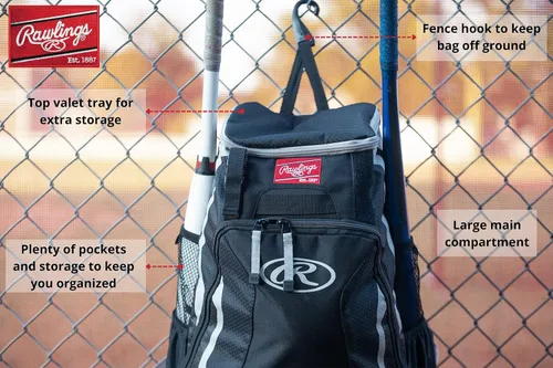 Vista 5 de Rawlings R500 Backpack Equipment Bag Baseball Softball Multiple Styles
