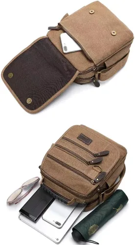 Vista 4 de Bolso bandolera de lona para hombre, bolso bandolera pequeño, bolso de trabajo, multifunción, vintage