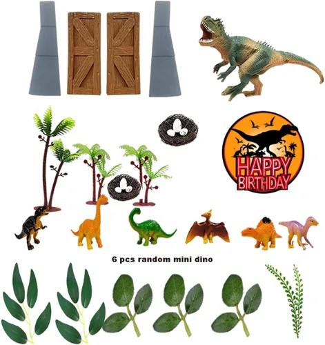 Vista 2 de Decoración para tartas de dinosaurios con puerta de parque de dinosaurios