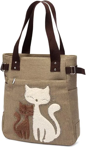 Vista 2 de Myosotis510 Bolso de mano de lona para parejas con gatos