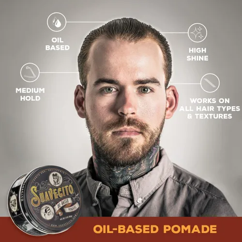 Vista 3 de Suavecito Pomada a base de aceite lata de 3 onzas – Aroma original peinado de larga duración, alto brillo saludable, para todo tipo de cabello