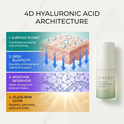 Vista 5 de SEACRET Bio Skin Glow - Suero de ácido hialurónico 4D para la cara, ampolla hidratante para la piel de vidrio con péptidos y minerales fermentados
