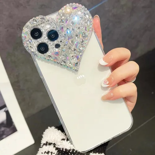Vista 10 de Funda protectora compatible con iPhone 12 para mujeres y niñas, con diamantes de imitación 3D con diamantes de imitación de lujo, bonita funda