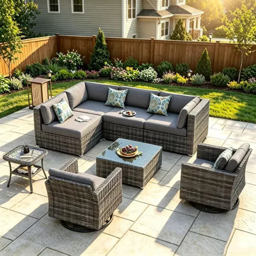 Vista 77 de HOOOWOOO Patio Sectional Furniture Set,2 Piece Couch Set with 2 Matching Armless Chairs(Beige)