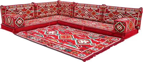 Vista 93 de arabicsofa Juego de asientos Jalsa en forma de L – Majlis árabe hecho a mano con almohadas de respaldo