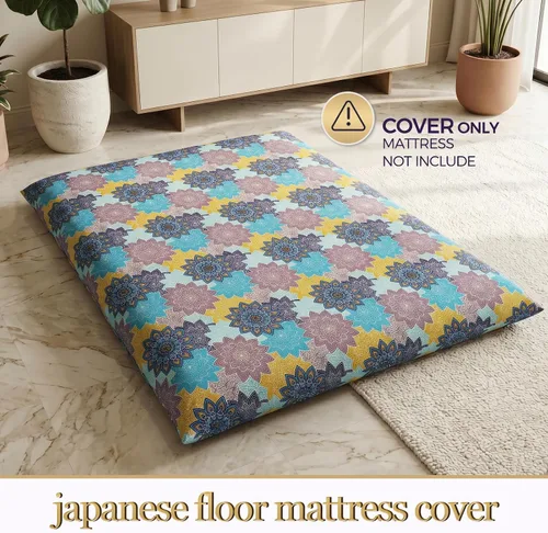 Vista 2 de Zelladorra Funda de colchón de futón, funda de colchón japonesa con cremallera Mandala azul aguamarina