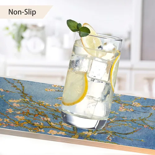 Vista 4 de Juego de 6 manteles individuales con diseño de almendros en flor, resistentes al calor, lavables, antideslizantes, para decoración de fiestas