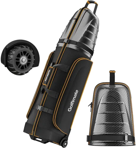 Vista 10 de Golf Travel Bags for Airlines with Carbon Fiber Hard Top Fibra de carbono negra con tuberías azules