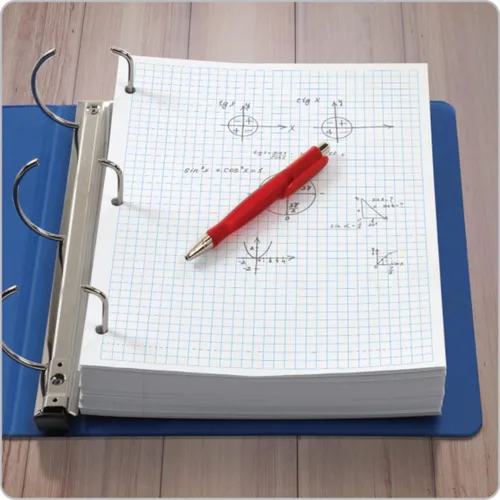 Vista 2 de Papel de Relleno Oxford, 8-1/2" x 11", Cuadrícula 4 x 4, 3 Agujeros Perforados, Hojas Sueltas para Carpetas de 3 Anillas, 400 Hojas por Paquete