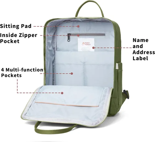 Vista 5 de KALIDI Mochila casual para laptop de 15 pulgadas, mochila clásica para campamento, viajes, exteriores, cuadrada, mochila para universidad, Verde