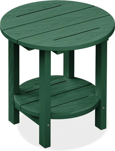 Vista 16 de SERWALL Mesa auxiliar redonda para exteriores, mesa auxiliar Adirondack pequeña de HDPE, mesa auxiliar de patio de 2 niveles para patio trasero