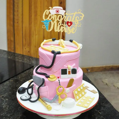 Vista 7 de Gyufise 1 pieza de decoración de pastel de enfermera de felicitaciones con tapa de enfermera con purpurina 2023, selección de pastel de enfermería