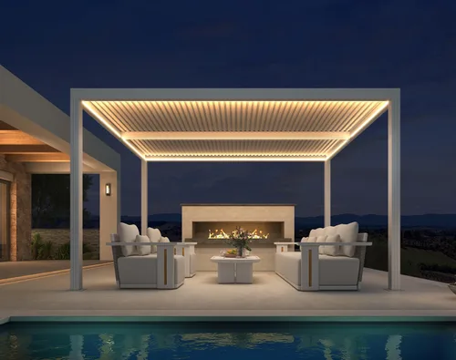 Vista 15 de PURPLE LEAF - Pérgola al aire libre con listones 10 x 12 pies de aluminio blanco con toldo rígido moderno y ajustable para patio, jardín