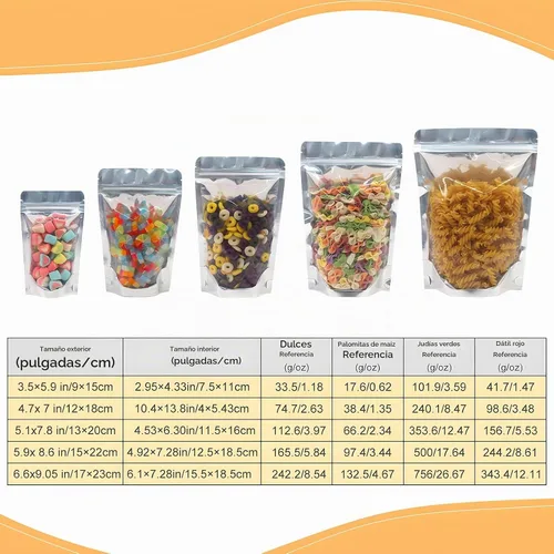 Vista 5 de SumDirect, bolsas de aluminio con cierre, reutilizables, 50 unidades, bolsa vertical para alimentos con ranura para almacenar alimentos