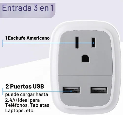 Vista 2 de Adaptador de viaje europeo Bates con USB - Adaptador de enchufe de EE. UU. a Europa para viajes