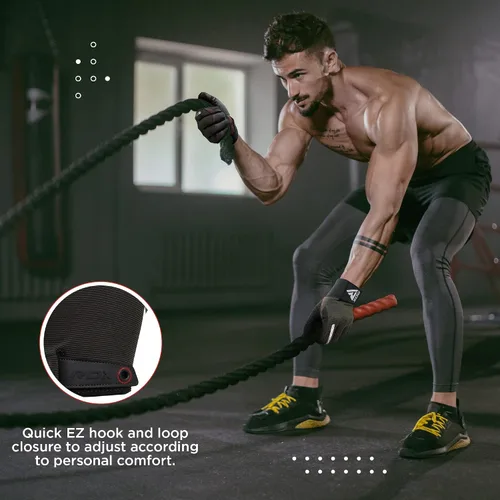 Vista 3 de Guantes de levantamiento de peso RDX con soporte para muñecas - Pantalla táctil de dedo completo para gimnasio, transpirables, antideslizantes