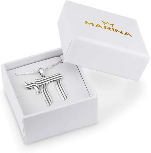 Vista 2 de Marina Meiri Joyería - Collar de cadena de plata de ley 925 real con dije clásico de ficha judía grande, cadena de caja de 24 pulgadas