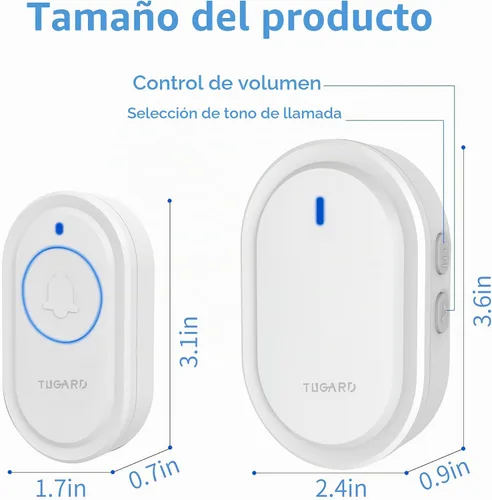 Vista 2 de Timbre inalámbrico, rango de 500 pies, con 40 timbres de timbre, 5 niveles de volumen y luz LED, función de memoria, fácil instalación para oficina