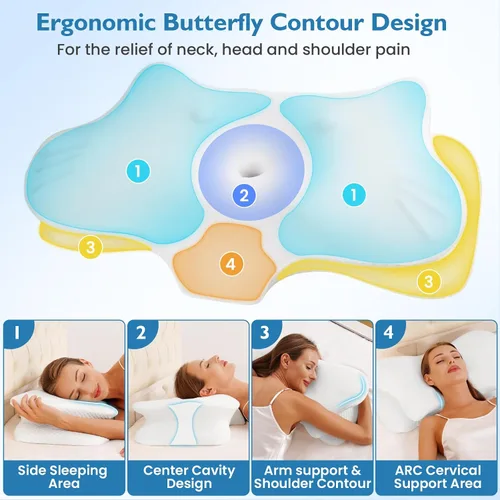 Vista 6 de 2 almohadas cervicales para aliviar el dolor de cuello, almohada cervical para dormir de lado, ergonómicas de espuma viscoelástica, almohadas