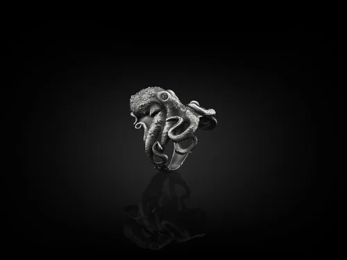 Vista 5 de BySilverStone Jewelry - Anillo hecho a mano de pulpo de plata de ley para hombre, anillo de motociclista animal de pulpo, joyería de plata