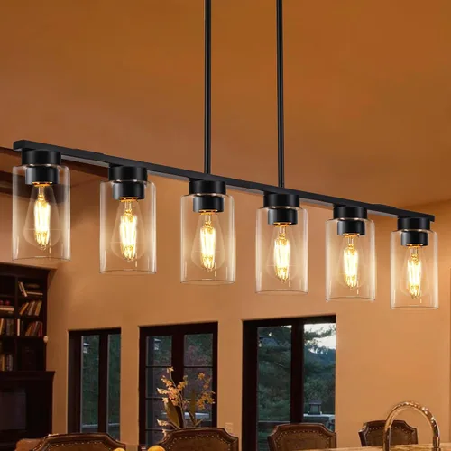 Vista 11 de Luces de isla para cocina, 4 luces negras para comedor sobre mesa, iluminación moderna para isla de cocina, casa de campo, isla de cocina, lámparas