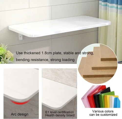 Vista 2 de Mesa plegable para lavandería, mesa de madera montada en la pared, soporte resistente, mesa de pared resistente, mesa plegable flotante, mesa