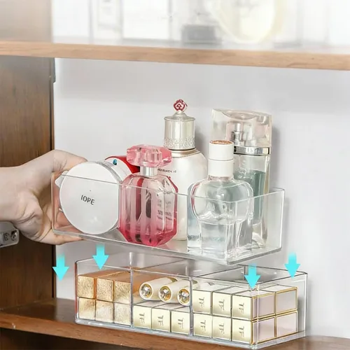Vista 2 de WECHENG Organizador de maquillaje acrílico: organizador de baño para encimera, organizador de cosméticos apilable para tocador, escritorio, cocina