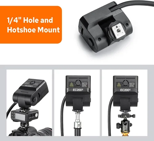 Vista 5 de Godox EC200 II - Cabezal de extensión para flash Godox AD200Pro II, extensor de cabeza de 200 W con cable de extensión de 2M, zapata fría de metal