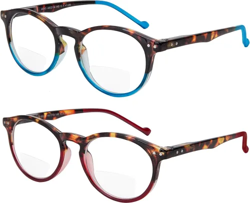 Vista 5 de Yogo Vision Bifocal Reading Glasses 2 Pack Plastic Keyhole Spring Hinge Frames Bifocal Readers for Men and Women