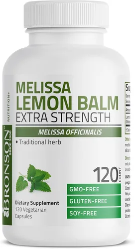 Vista 3 de Bronson Melissa bálsamo de limón extra fuerte, sin OMG, 120 cápsulas vegetarianas